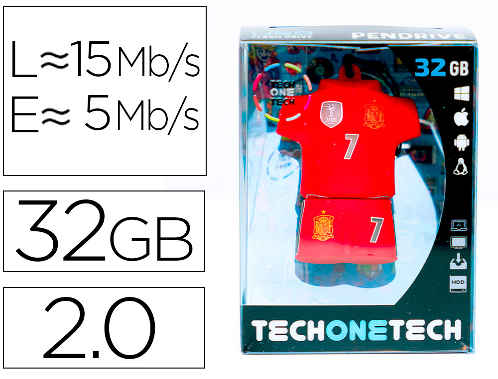MEMORIA USB TECH ON TECH SELECCION FUTBOL ESPAA MUNDIAL BRASIL 32 GB