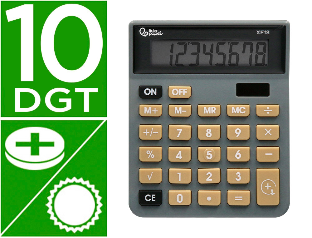 CALCULADORA LIDERPAPEL SOBREMESA XF18 8 DIGITOS SOLAR Y PILAS COLOR GRIS 127X105X24 MM