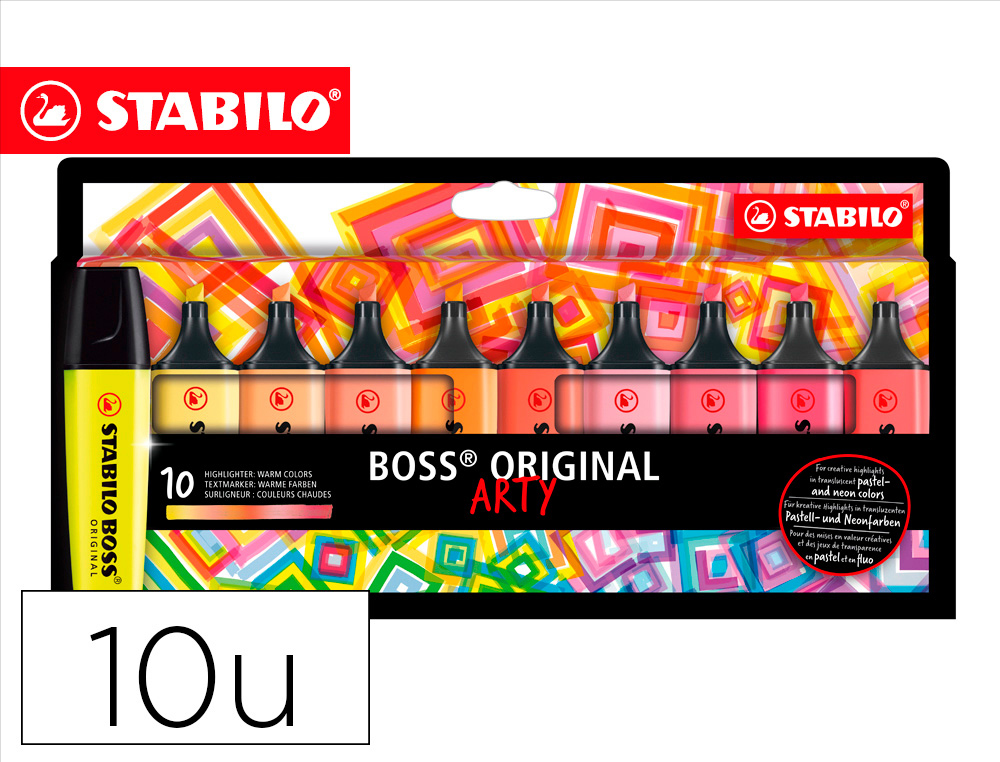 ROTULADOR STABILO BOSS FLUORESCENTE 70 ARTY LINE COLORES CALIDOS ESTUCHE CARTON DE 10 UNIDADES COLORES