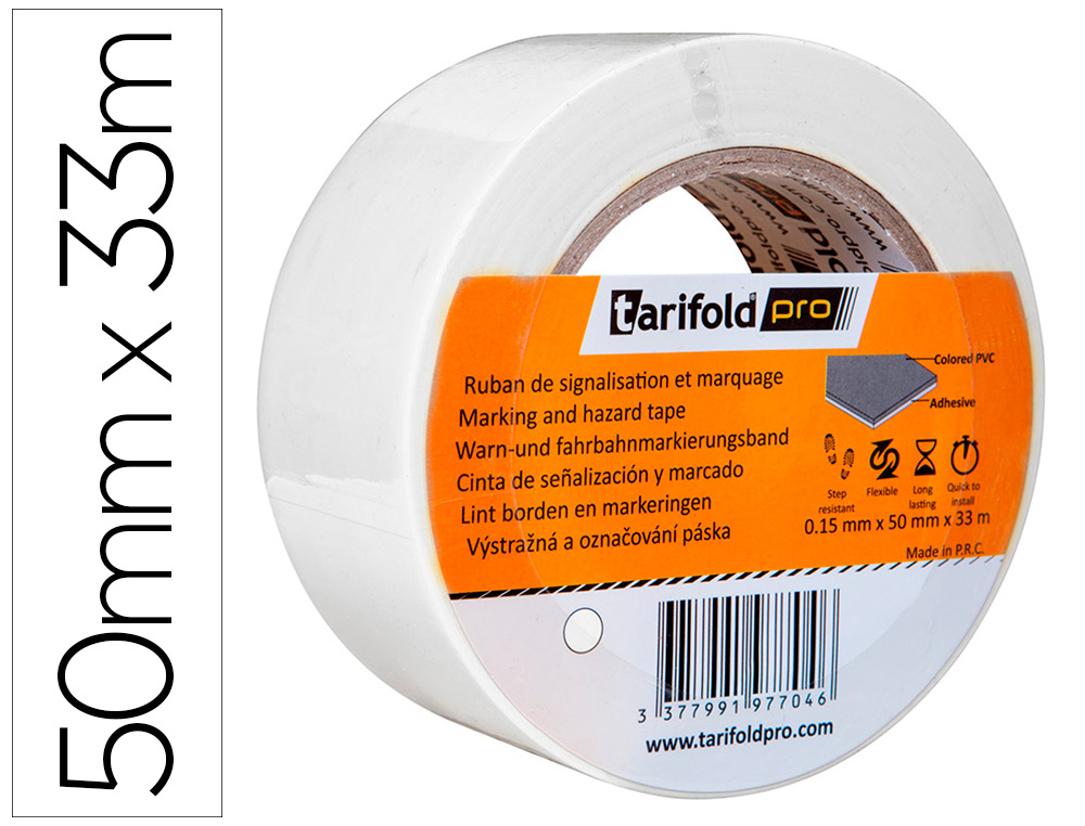 CINTA ADHESIVA TARIFOLD PARA MARCAJE Y SEALIZACION DE SUELO 33 MT X 50 MM COLOR BLANCO