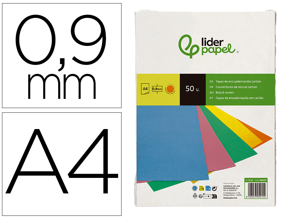 TAPA ENCUADERNACION LIDERPAPEL CARTON A4 0,9MM NARANJA FLUOR PAQUETE DE 50 UNIDADES