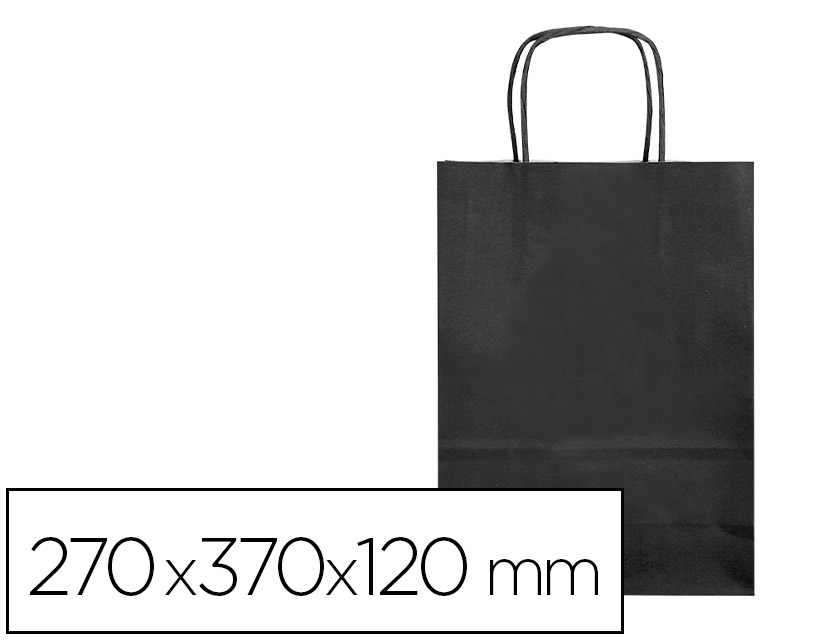 BOLSA PAPEL Q-CONNECT CELULOSA NEGRO M CON ASA RETORCIDA 270X370X120 MM