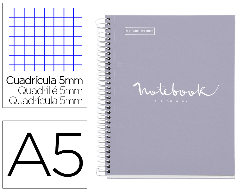 CUADERNO ESPIRAL MIQUELRIUS NOTEBOOK 1 EMOTIONS TAPA FORRADA DIN A5 MICROPERFORADO 80 HOJAS 90G/M2 CUADRO 5 MM