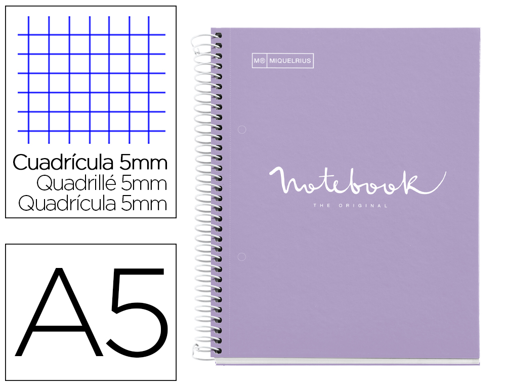 CUADERNO ESPIRAL MIQUELRIUS NOTEBOOK 1 EMOTIONS TAPA FORRADA DIN A5 MICROPERFORADO 80 HOJAS 90G/M2 CUADRO 5 MM