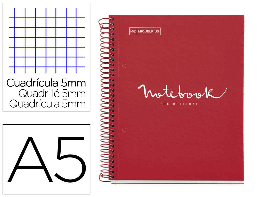 CUADERNO ESPIRAL MIQUELRIUS NOTEBOOK 1 EMOTIONS TAPA FORRADA DIN A5 MICROPERFORADO 80 HOJAS 90G/M2 CUADRO 5 MM