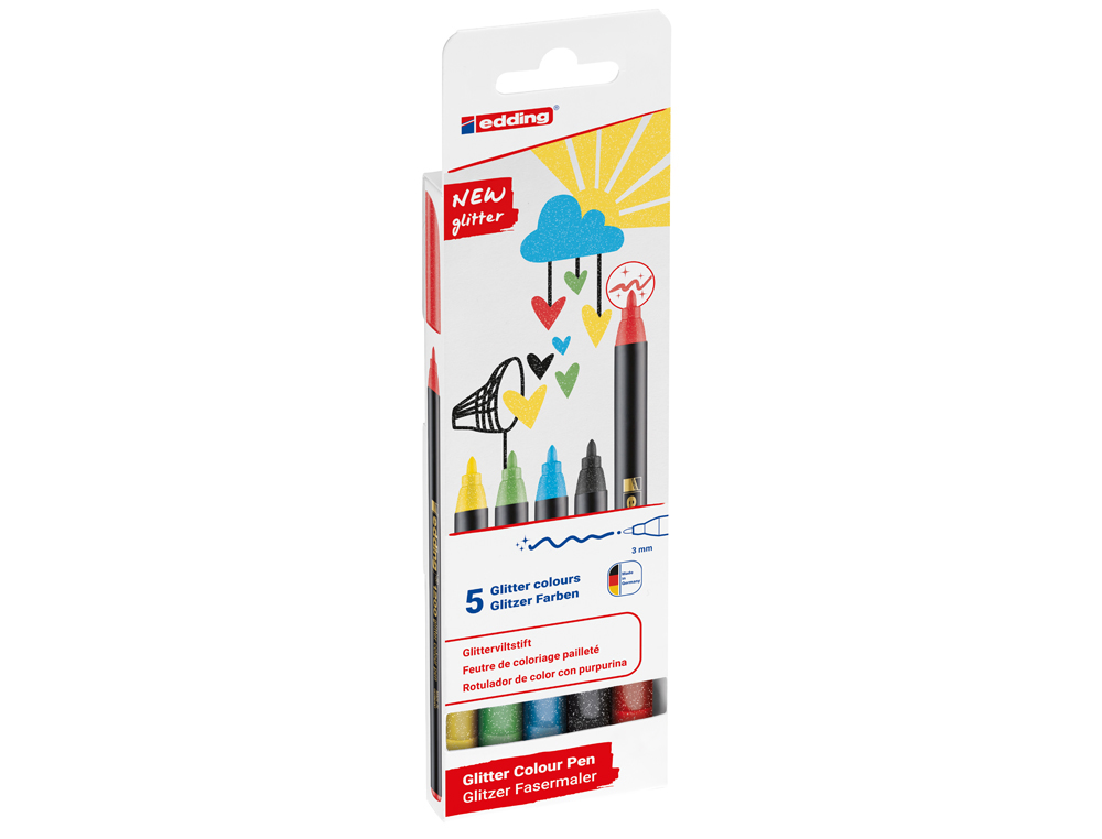 ROTULADOR EDDING PUNTA FIBRA 1200 PUNTA REDONDA 0,5 MM GLITTER BASICO CAJA DE 5 UNIDADES COLORES SURTIDOS