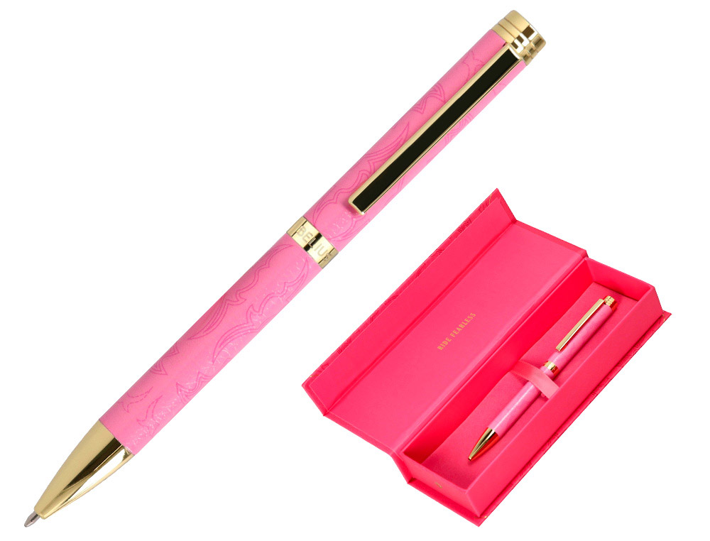 BOLIGRAFO BELIUS WILD WEST ALUMINIO COLOR ROSA DORADO TINTA COLOR AZUL CAJA DE DISEO