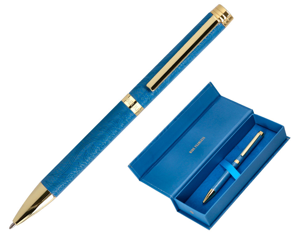 BOLIGRAFO BELIUS WILD WEST ALUMINIO COLOR AZUL MARINO DORADO TINTA COLOR AZUL CAJA DE DISEO