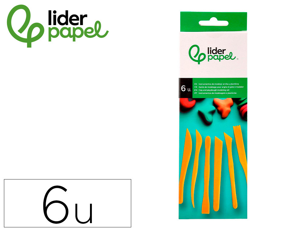 INSTRUMENTOS DE MODELAR LIDERPAPEL PARA ARCILLA Y PLASTILINA CAJA DE 6 PIEZAS