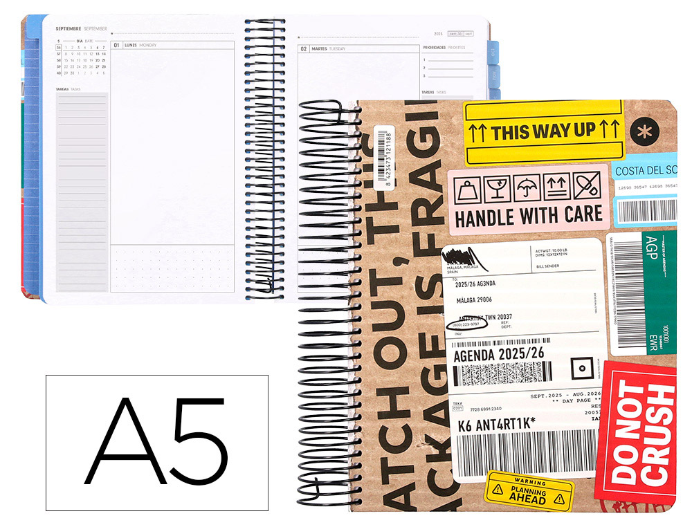 AGENDA ESCOLAR ANTARTIK 25-26 ESPIRAL CARGO DIA PAGINA A5 BILINGE PAPEL FSC 80 GR