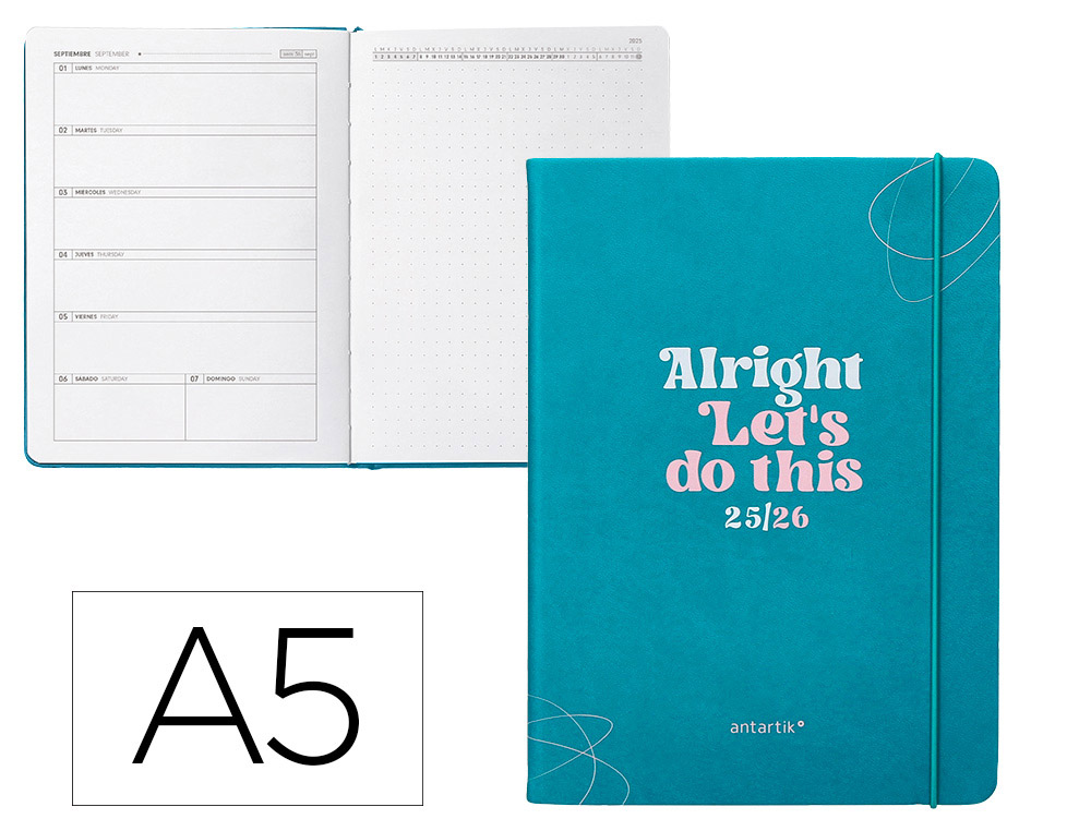 AGENDA ESCOLAR ANTARTIK 25-26 ENCUADERNADA GO! SIMIL PIEL VERDE SEMANA VISTA A5 BILINGE PAPEL FSC 80 GR