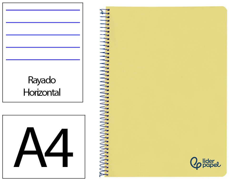 CUADERNO ESPIRAL LIDERPAPEL A4 WONDER TAPA PLASTICO 80H 90GR RAYADO HORIZONTAL CON MARGEN COLOR AMARILLO