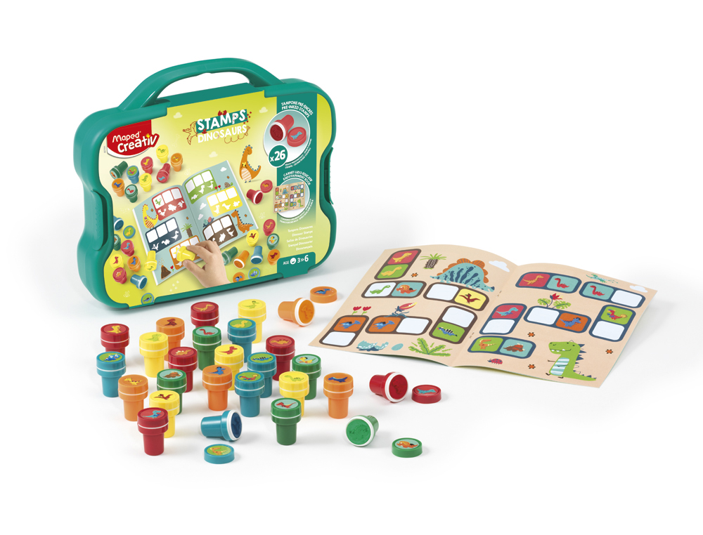 JUEGO MAPED CREATIV TEXTUR ART SELLO DINOSAURIOS MALETIN DE 26 UNIDADES