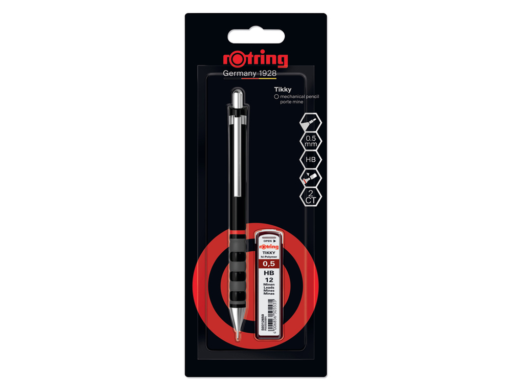 SET PORTAMINAS ROTRING TIKKY 0,5 MM COLOR NEGRO + 12 MINAS HB