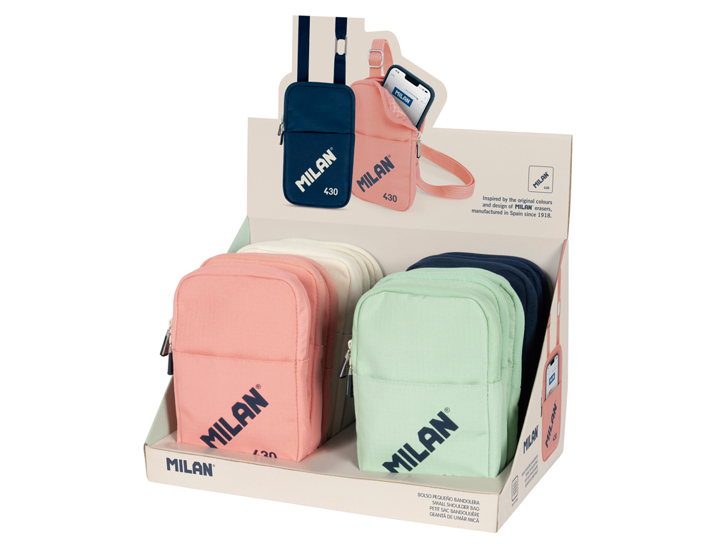 BOLSO BANDOLERA MILAN 430 SINCE 1918 PEQUEO EXPOSITOR DE 12 UNIDADES COLORES SURTIDOS
