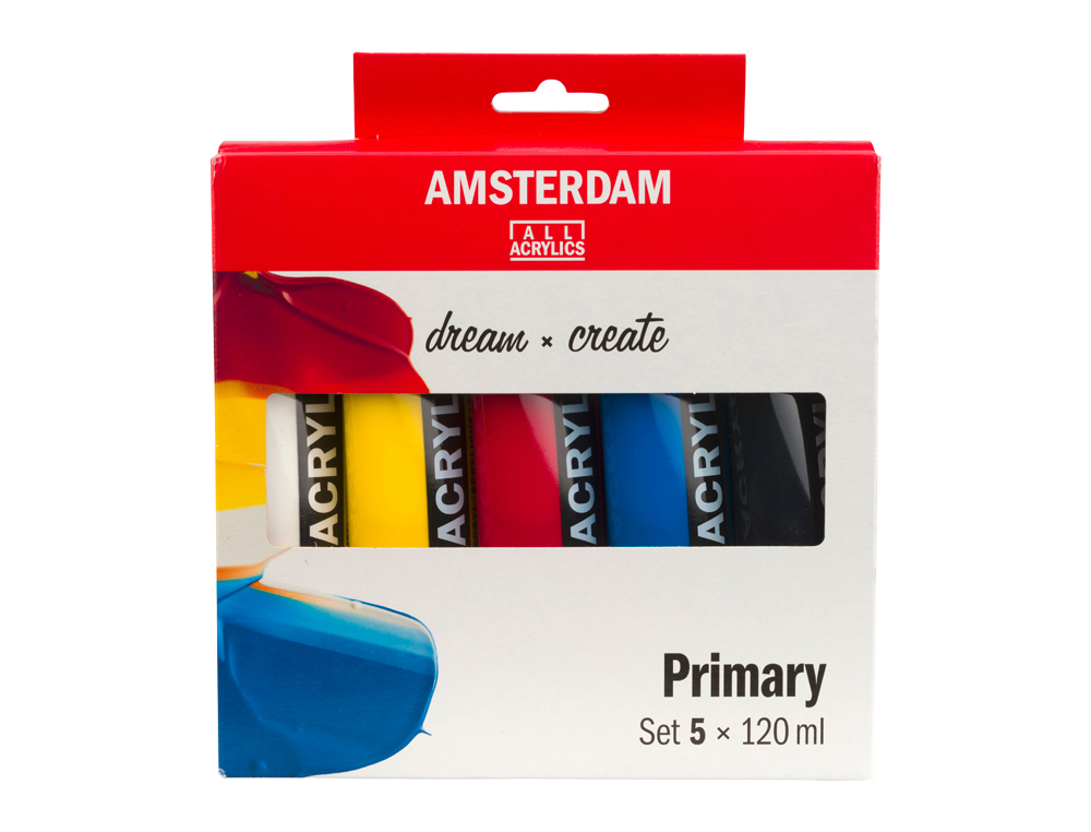 PINTURA ACRILICA AMSTERDAM BOTE 120 ML CAJA DE 5 UNIDADES COLORES BASICOS SURTIDOS