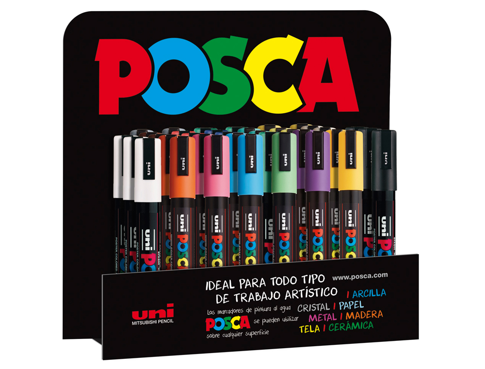 ROTULADOR UNI POSCA PC-5M/3D MARCADOR DE PINTURA PUNTA CONICA 1,8-2,5 MM EXPOSITOR DE 36 UNIDADES COLORES