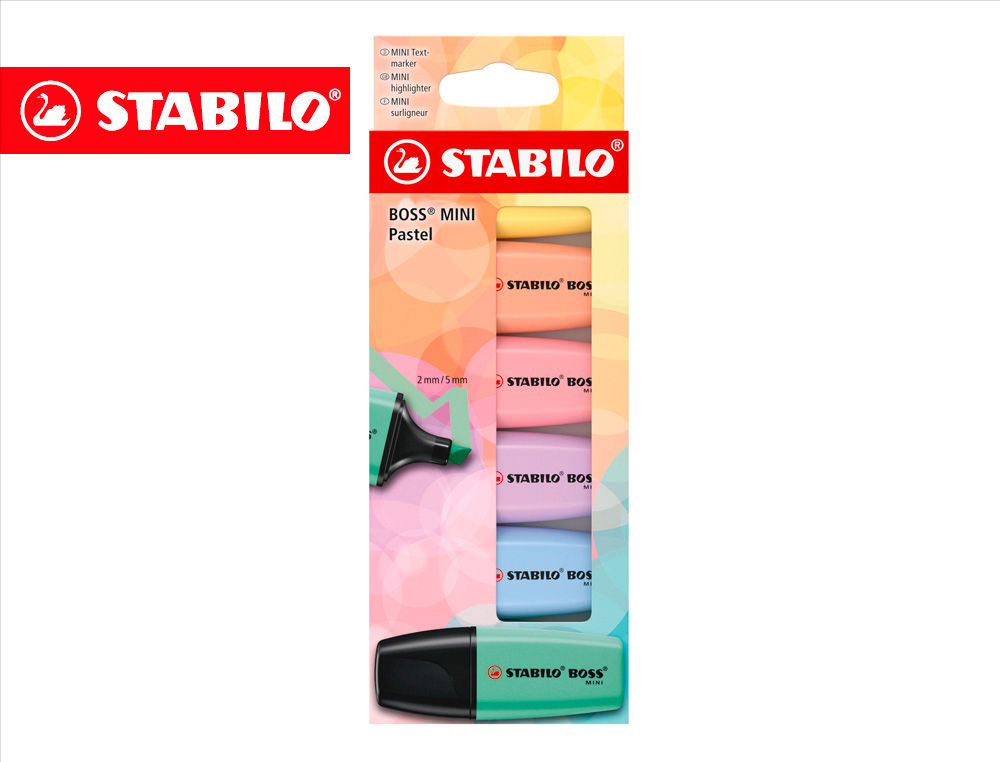 ROTULADOR STABILO BOSS FLUORESCENTE MINI PASTEL ESTUCHE DE 6 UNIDADES COLORES SURTIDOS