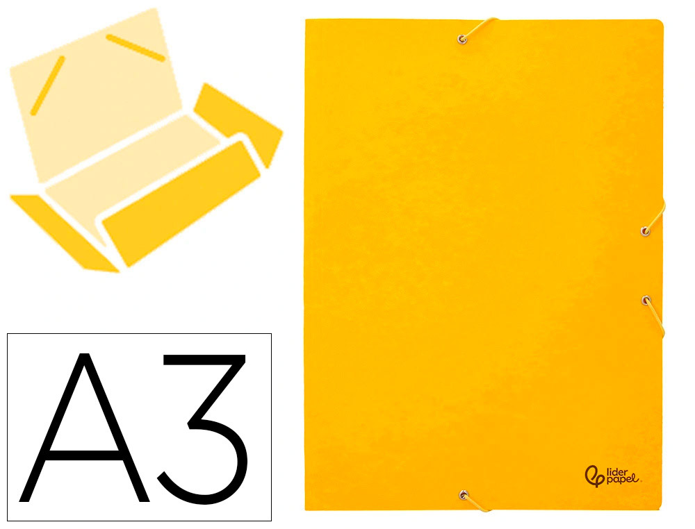 CARPETA LIDERPAPEL GOMAS TRES SOLAPAS CARTON SIMIL PRESPAN A3 COLOR AMARILLO