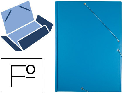 CARPETA LIDERPAPEL GOMAS TRES SOLAPAS CARTON FORRADO PVC FOLIO COLOR AZUL