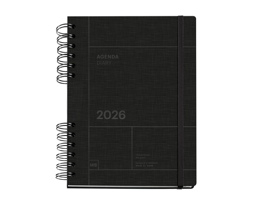 AGENDA ESPIRAL WIRE-O MIQUELRIUS 2026 PLUS BASIC SEMANA VISTA 155X213 MM COLOR NEGRO