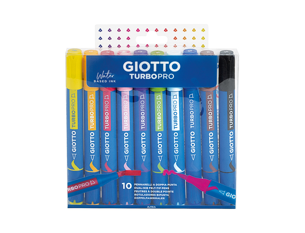 ROTULADOR GIOTTO TURBO PRO ACUARELABLE DOBLE PUNTA ESTUCHE DE 10 UNIDADES COLORES SURTIDOS