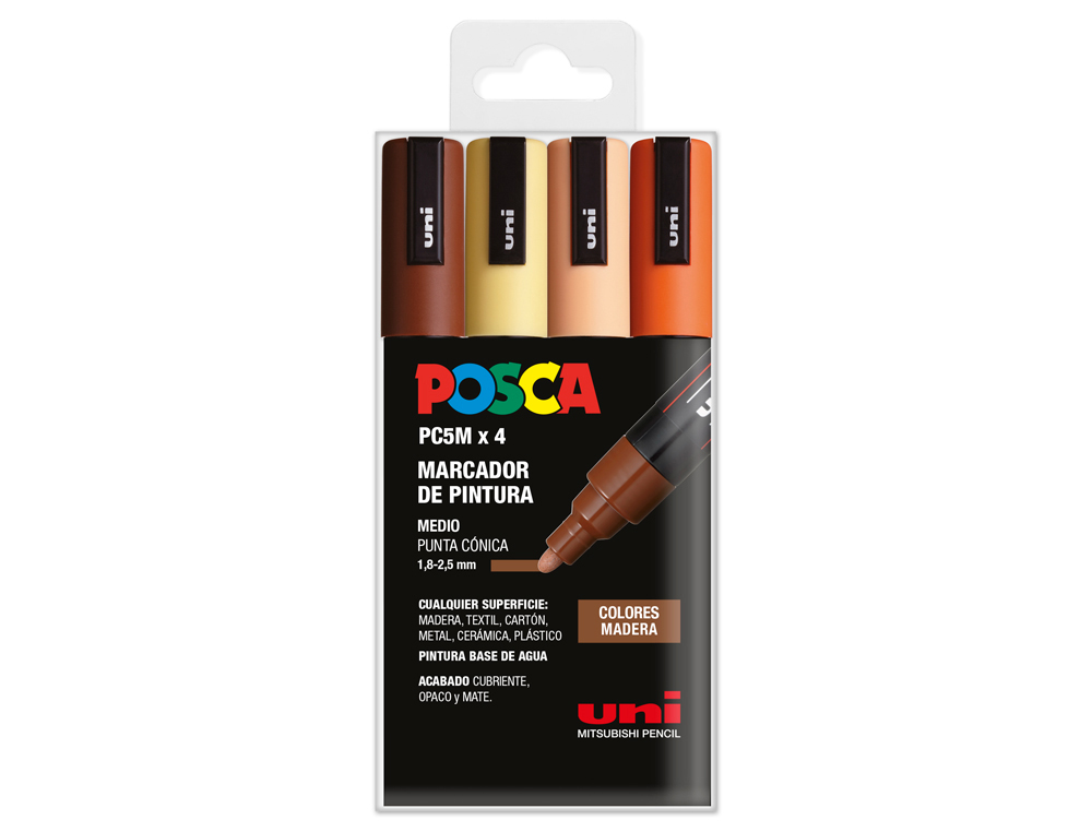 ROTULADOR UNI POSCA PC-5M/4C ESTUCHE DE 4 UNIDADES COLORES MADERA SURTIDOS