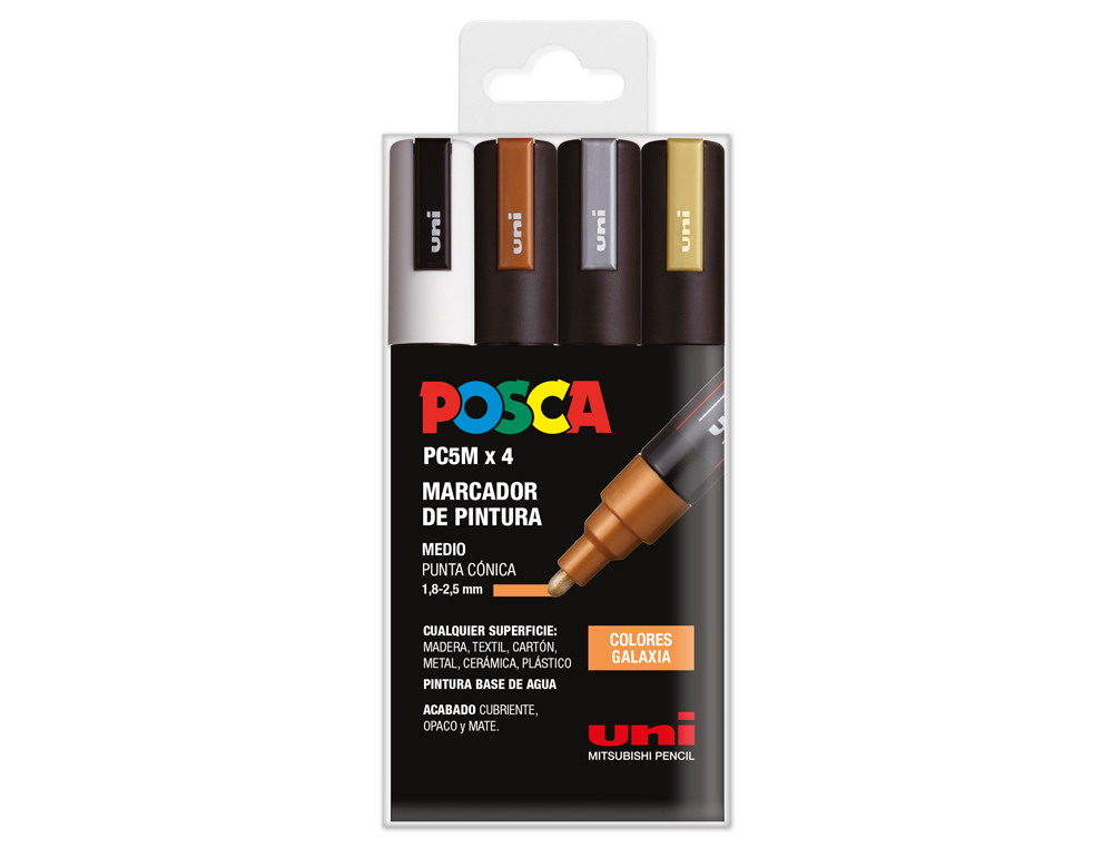 ROTULADOR UNI POSCA PC-5M/4C ESTUCHE DE 4 UNIDADES COLORES GALAXIA SURTIDOS