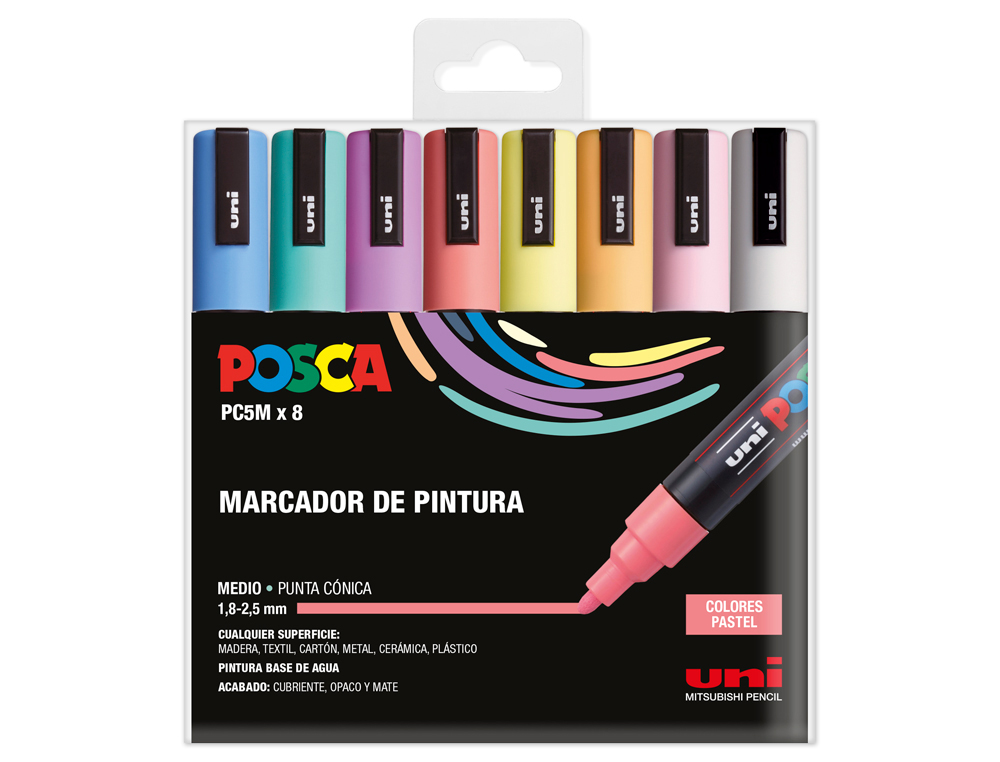 ROTULADOR UNI POSCA PC-5M/8C ESTUCHE DE 8 UNIDADES COLORES PASTEL SURTIDOS