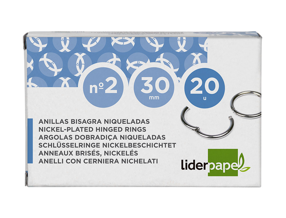ANILLA BISAGRA LIDERPAPEL NIQUELADA N.2 DIAMETRO 30 MM CAJA DE 20 UNIDADES