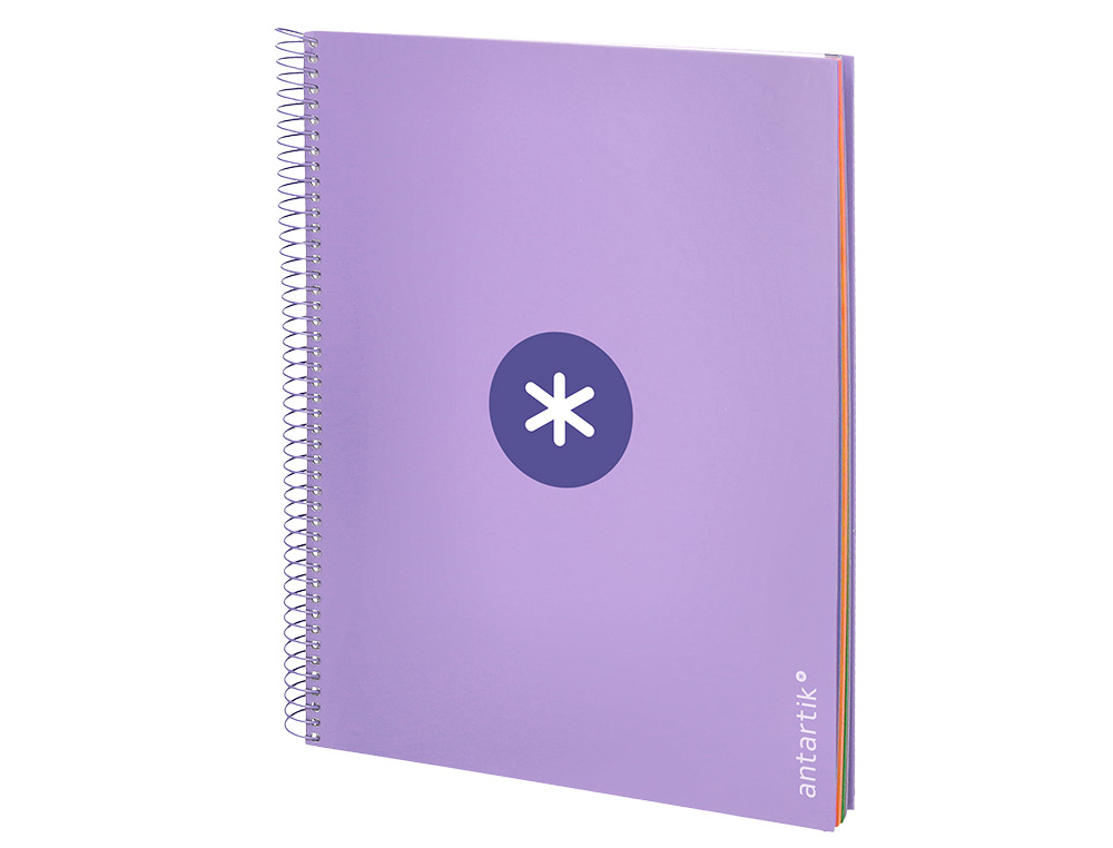 CUADERNO ESPIRAL A4 MICRO ANTARTIK TAPA FORRADA 120H 90 GR CUADRO 5MM 5 BANDAS 4 TALADROS COLOR LAVANDA