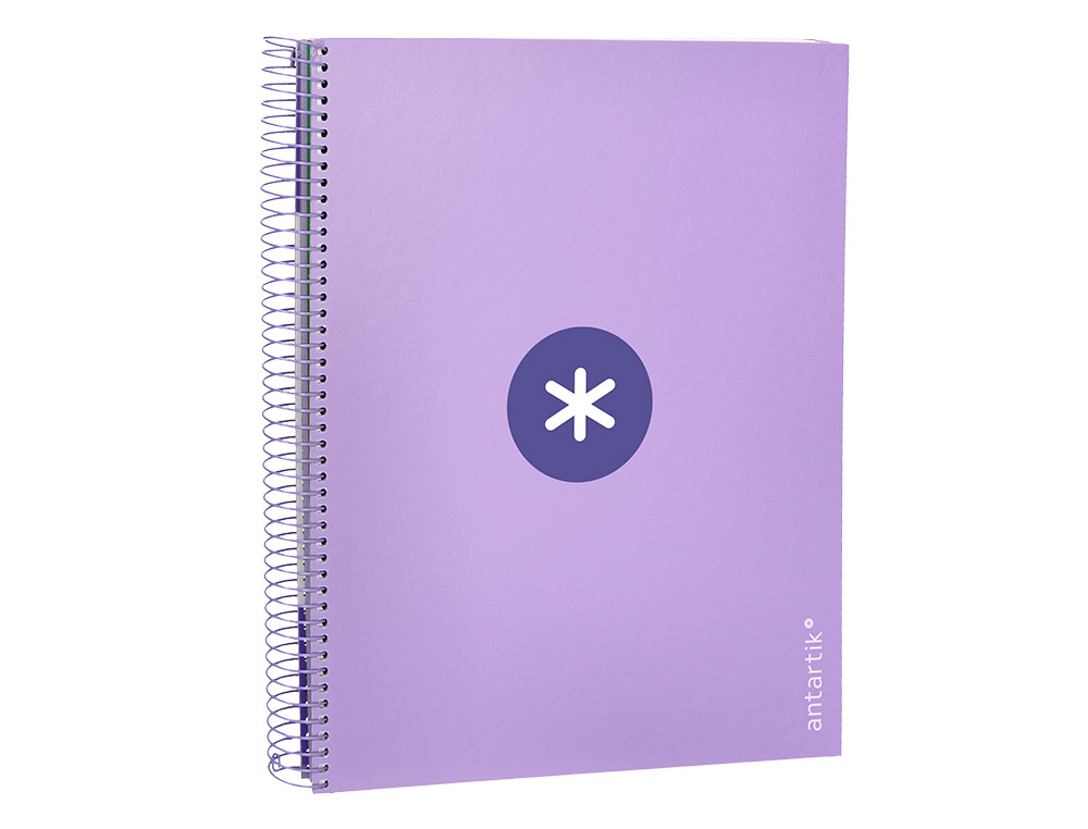 CUADERNO ESPIRAL A4 MICRO ANTARTIK TAPA FORRADA 120H 90 GR CUADRO 5MM 5 BANDAS 4 TALADROS COLOR LAVANDA