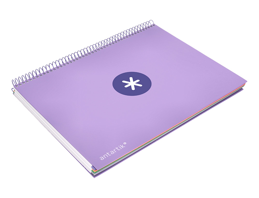 CUADERNO ESPIRAL A4 MICRO ANTARTIK TAPA FORRADA 120H 90 GR CUADRO 5MM 5 BANDAS 4 TALADROS COLOR LAVANDA