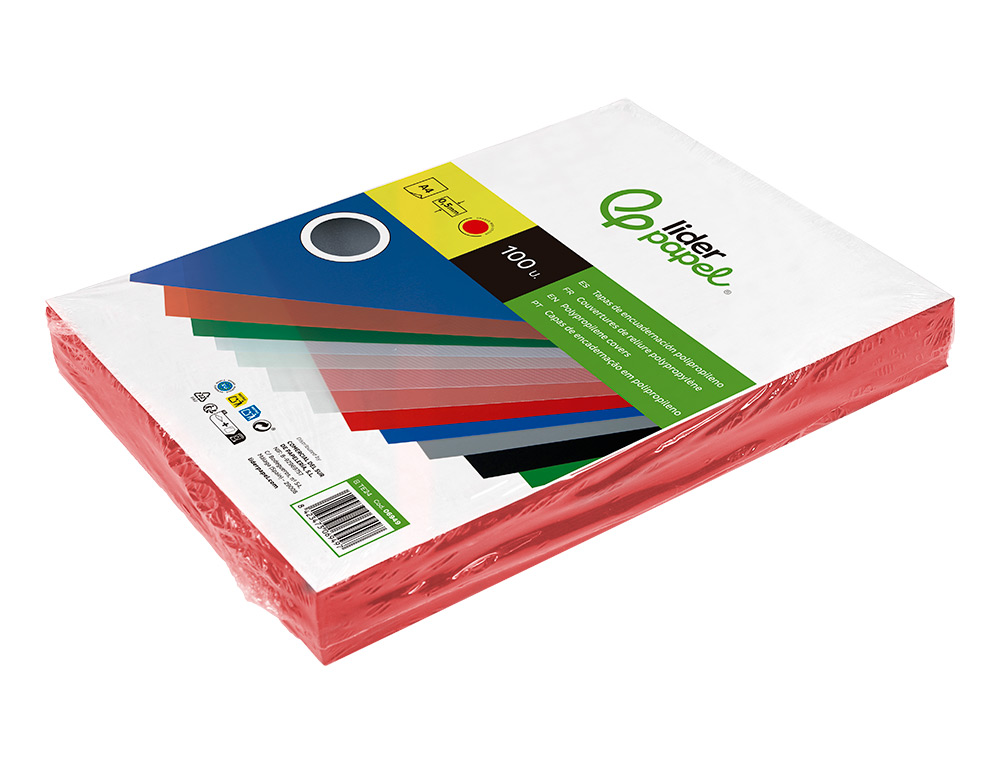 TAPA ENCUADERNACION LIDERPAPEL POLIPROPILENO A4 0.5MM ROJO OPACO PAQUETE DE 100 UNIDADES