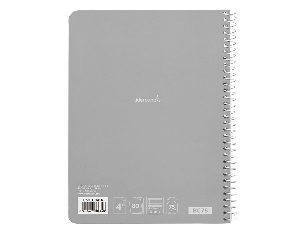 CUADERNO ESPIRAL LIDERPAPEL CUARTO WITTY TAPA DURA 80H 75GR RAYADO MONTESSORI 5 MM COLORES SURTIDOS