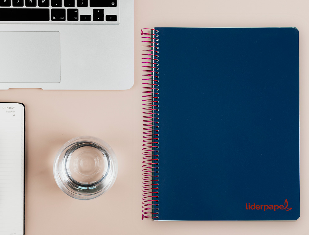 CUADERNO ESPIRAL LIDERPAPEL A4 MICRO WONDER TAPA PLASTICO 120H 90 GR CUADRO 5MM 5 BANDA 4 TALADROS COLOR AZUL MARINO