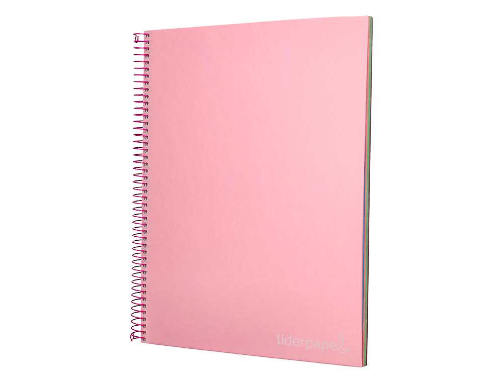 CUADERNO ESPIRAL LIDERPAPEL A4 MICRO JOLLY TAPA FORRADA 140H 75 GR CUADRO 5MM 5 BANDAS 4 TALADROS COLOR ROSA