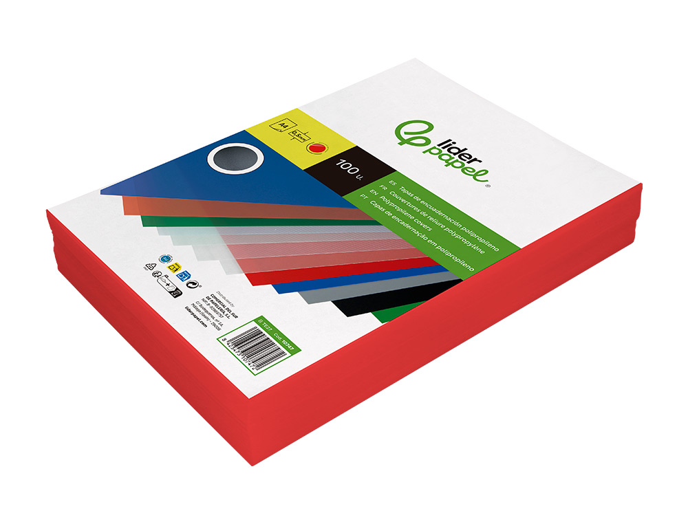TAPA ENCUADERNACION LIDERPAPEL POLIPROPILENO A4 0.5 MM ROJO TRANSLUCIDO PAQUETE DE 100 UNIDADES
