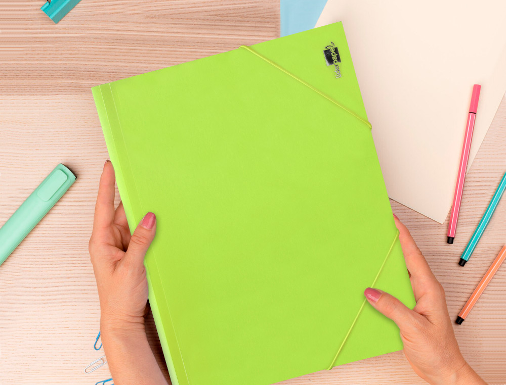 CARPETA LIDERPAPEL GOMAS SOLAPAS POLIPROPILENO DIN A4 AMARILLO FLUOR OPACO