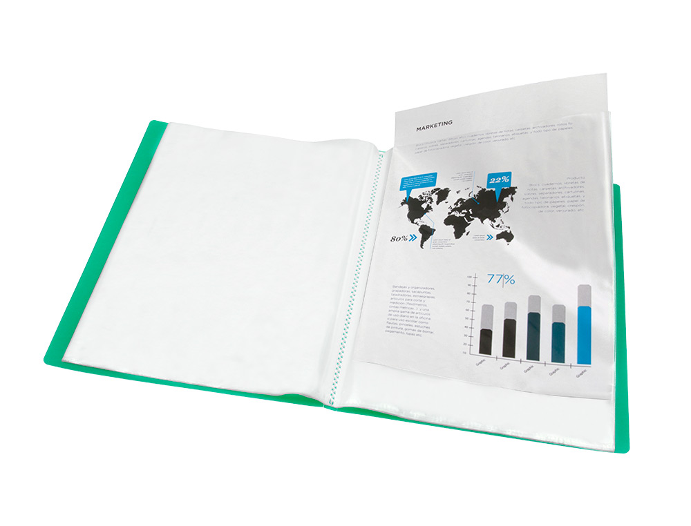 CARPETA LIDERPAPEL ESCAPARATE 20 FUNDAS POLIPROPILENO DIN A4 VERDE TRANSLUCIDO