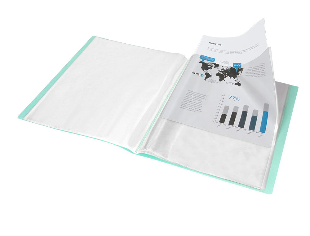 CARPETA LIDERPAPEL ESCAPARATE 30 FUNDAS POLIPROPILENO DIN A4 VERDE MANZANA OPACO