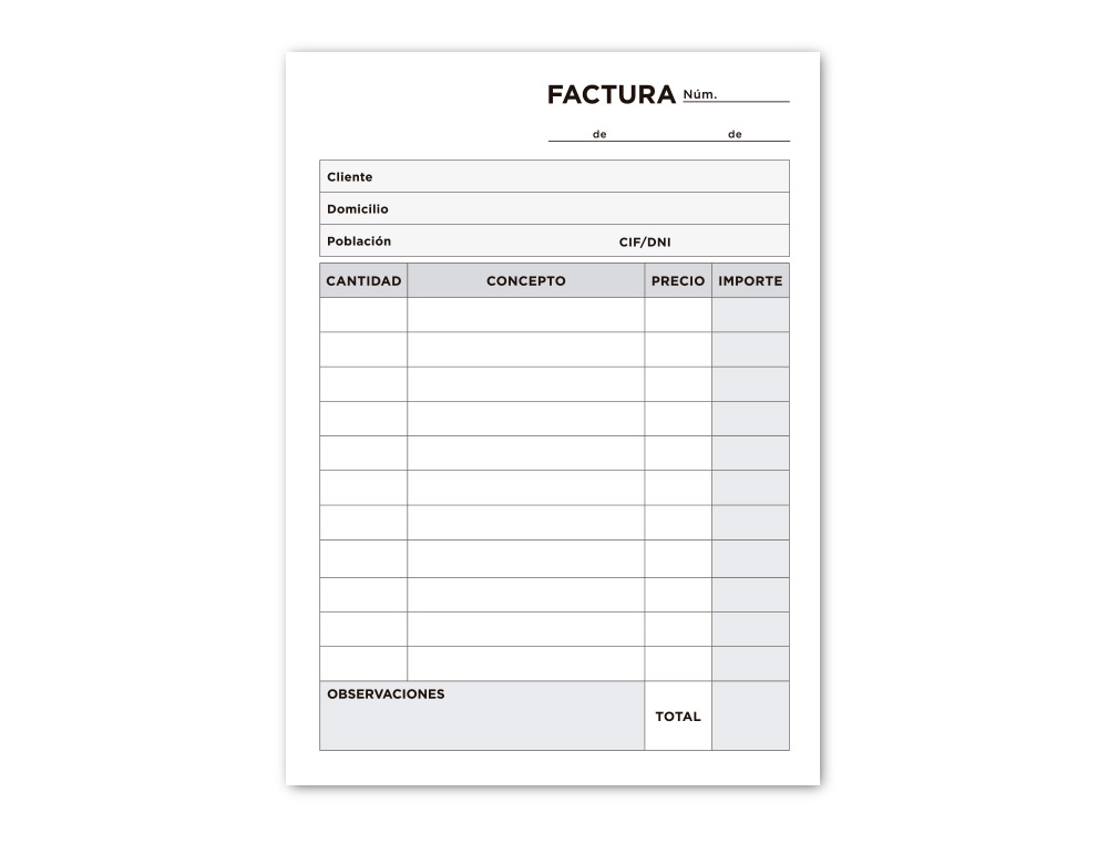 TALONARIO LIDERPAPEL FACTURAS 8 ORIGINAL Y 2 COPIAS T301 SIN I.V.A.