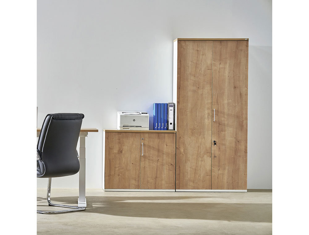 ARMARIO ROCADA CON CUATRO ESTANTES Y DOS PUERTAS SERIE STORE 156X90X45 CM ACABADO AN04 GRIS/BLANCO