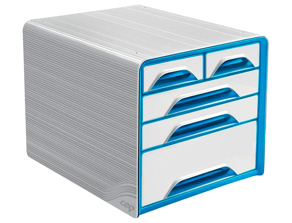 FICHERO CAJONES DE SOBREMESA CEP 5 CAJONES MIXTOS BLANCO/AZUL 360X288X270 MM