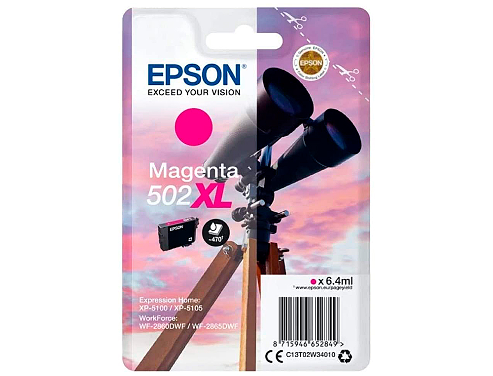 INK-JET EPSON 502 XL EXPRESSION HOME XP 5100 / 5105 WORKFORCE WF 2860 / 2860DWF MAGENTA 470 PAGINAS