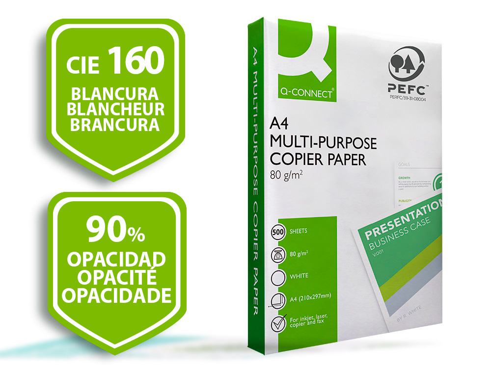 PAPEL FOTOCOPIADORA Q-CONNECT FASTER DIN A4 80 GRAMOS PAQUETE DE 500 HOJAS