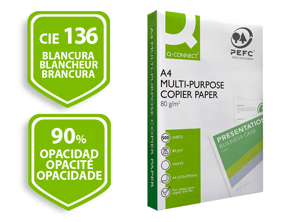 PAPEL FOTOCOPIADORA Q-CONNECT FASTER DIN A4 80 GRAMOS PAQUETE DE 500 HOJAS