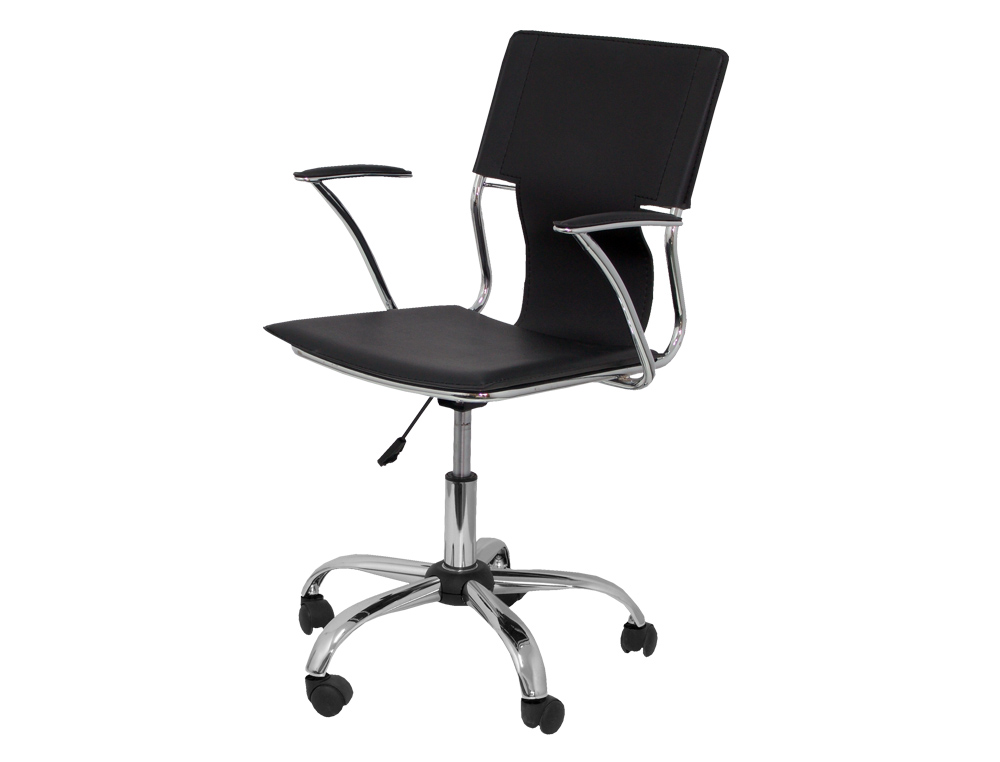 SILLA GIRATORIA PYC RESPALDO MEDIO REGULABLE EN ALTURA SIMILPIEL NEGRA 860+90X480X440 MM