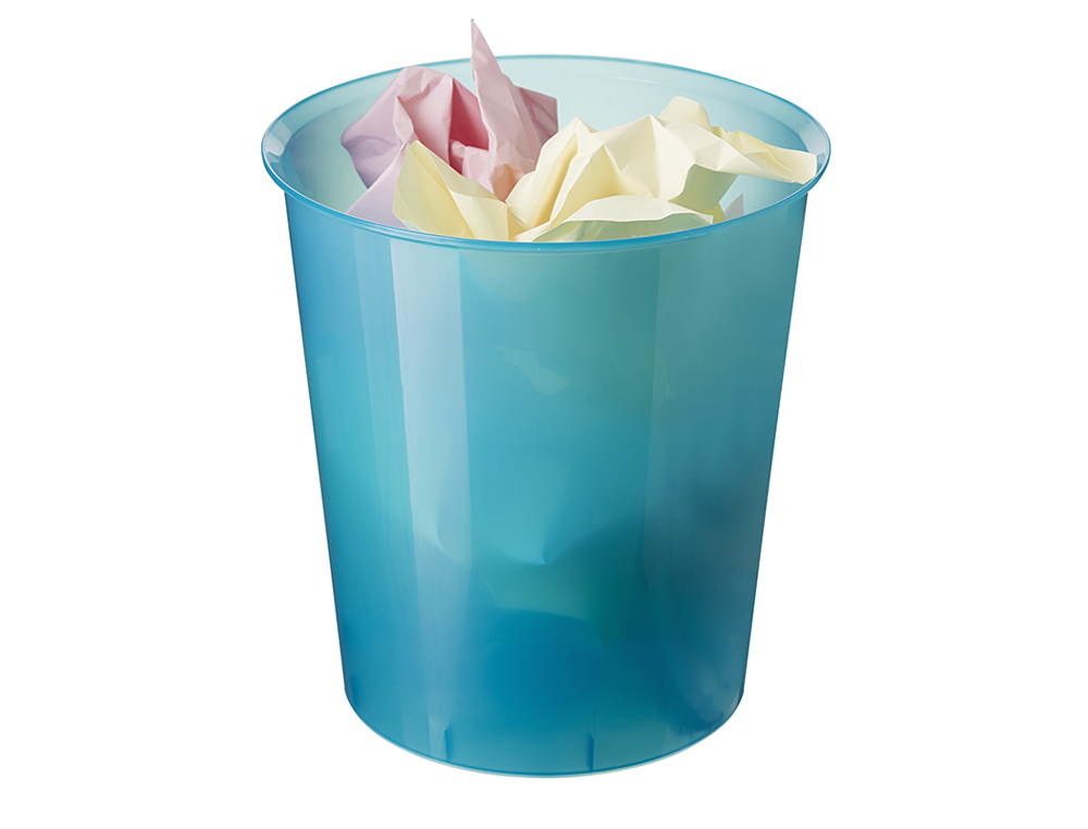 PAPELERA PLASTICO ARCHIVO 2000 COLOR AZUL TRANSLUCIDO CAPACIDAD 18 LITROS CON OPCION ARO SUJETABOLSA