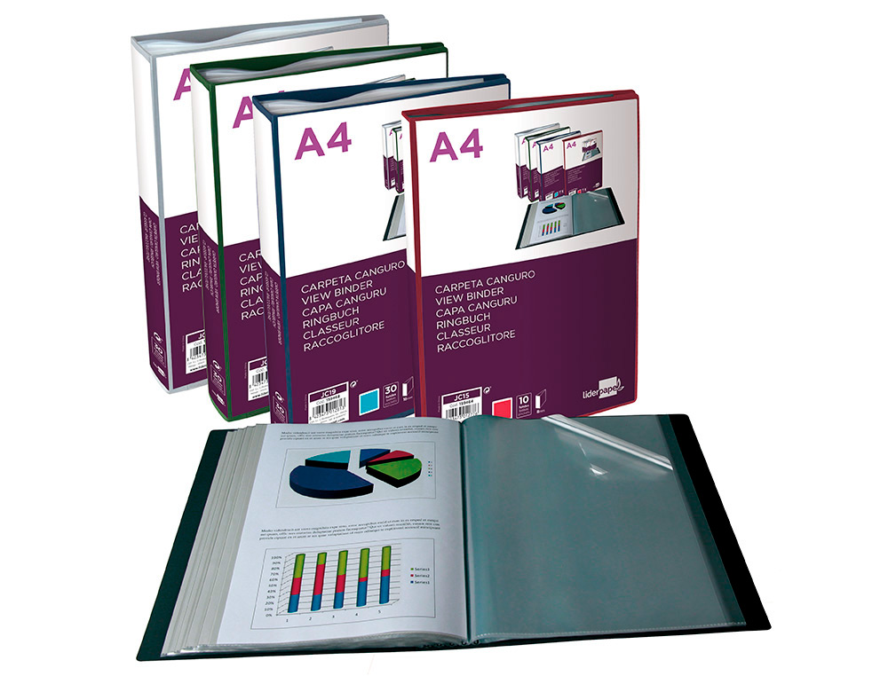 CARPETA LIDERPAPEL 60 FUNDAS CANGURO PP DIN A4 TRANSPARENTEPORTADA Y LOMO PERSONALIZABLE